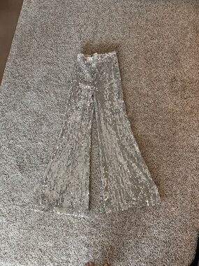 Zara Woman Sequin Wide Leg Pants in Champagne and Silver